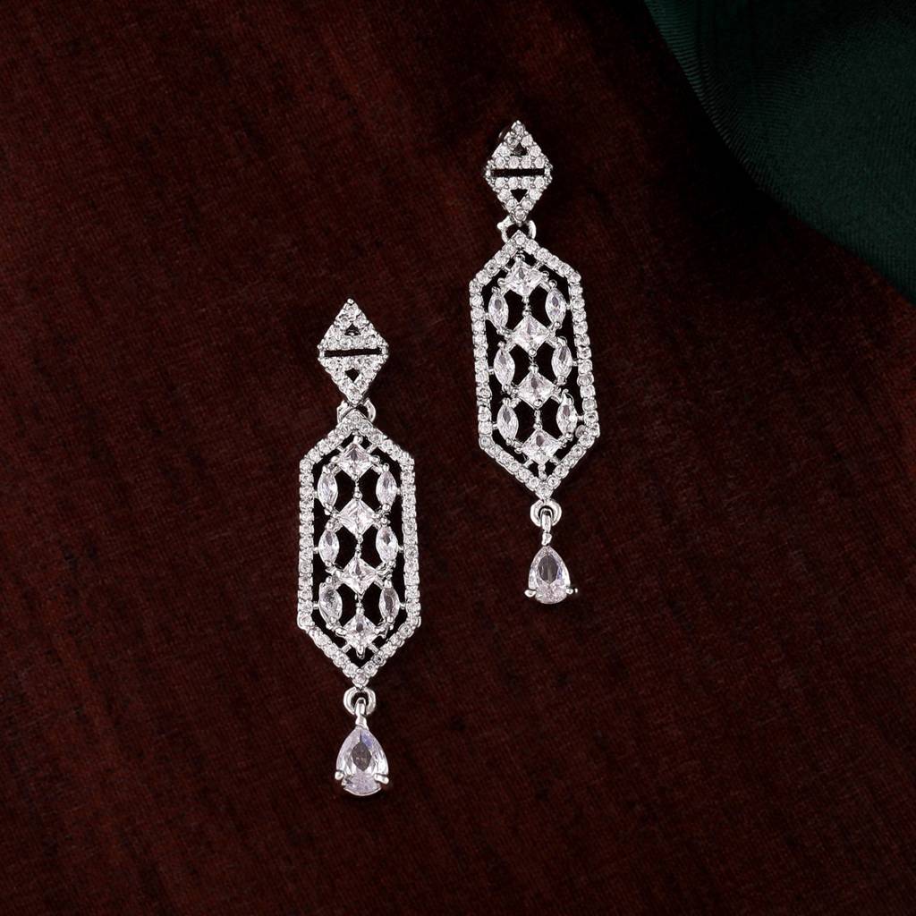 Estele Rhodium Plated Cz Sparkling Designer Earrings For Women : AD-635-IR-ERER