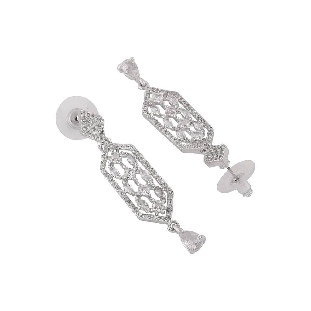 Estele Rhodium Plated Cz Sparkling Designer Earrings For Women : AD-635-IR-ERER