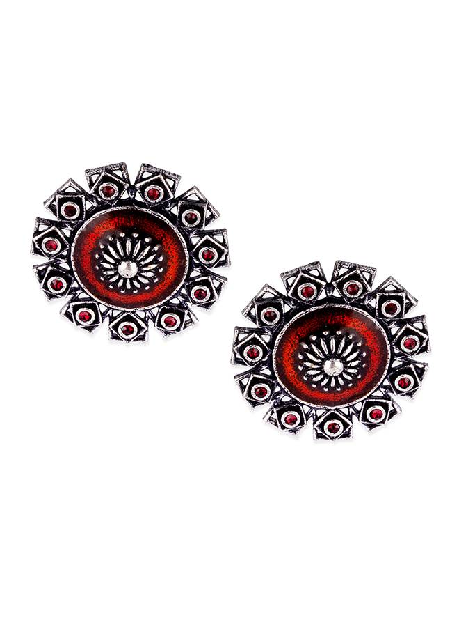 Arabian Nights Antique Silver Brass Stud Earrings-Vmjai80118 : 8905124424362