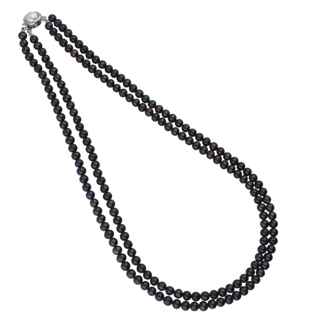 2 Line 5-6Mm Black Round Pearl Set : JPJUN-20-149