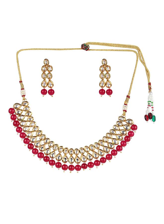 Kundan Gold Plated Brass Necklace Set-Krbom20071 : 8905124437874