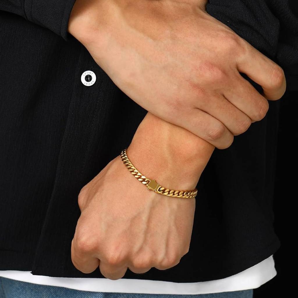 Gold Plated Stainless Steel Metal Bracelet Stylish Openable Fancy Design Jewellery Gift For Men Boys : PX5SB73G