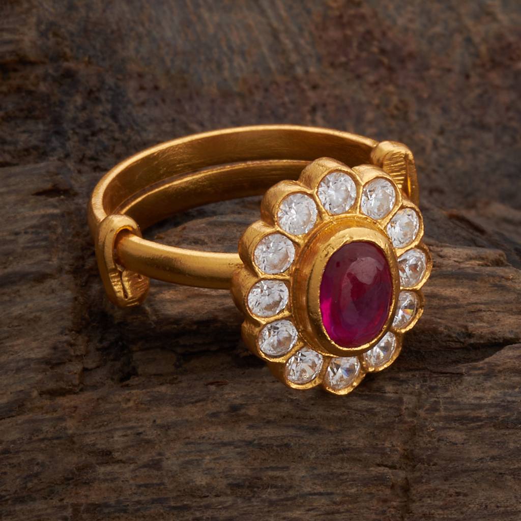 Ruby Gold-Plated Party 92.5 Pure Silver Temple Finger Ring  -397815 : 397815