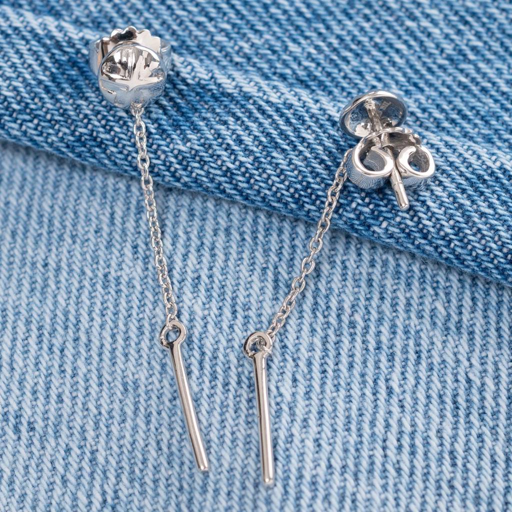 925 Silver Drop Dangle Earrings | 2-In-1 Removable Chain Bar Earrings Gift : SE_000686