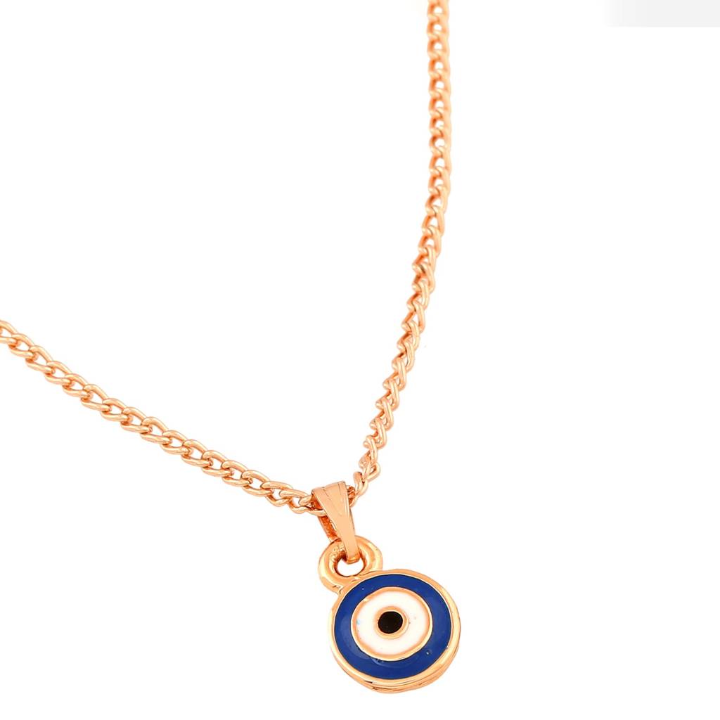 Estele Rosegold Plated Round Shaped Evil Eye Charm Pendant With Chain For Girls/Women : 1016-RG-NBWEPENDANT