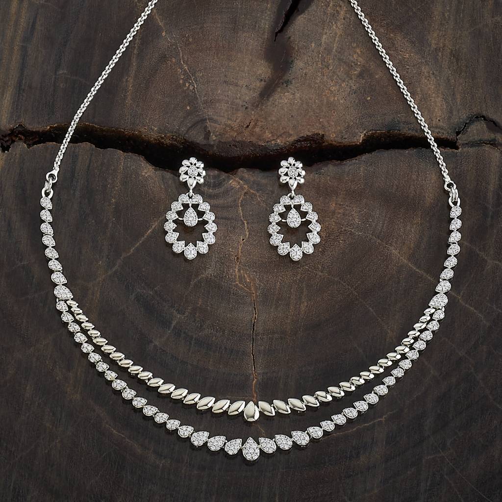 White Plated Party Zircon Necklace Set-435472 : 435472