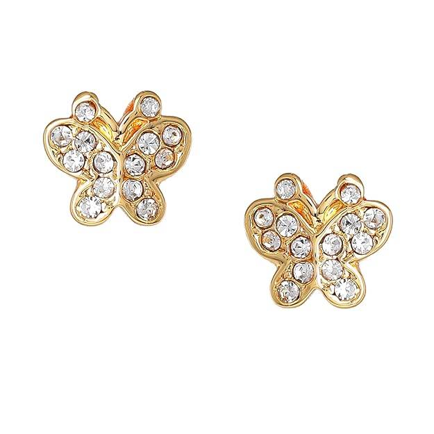 Gold Plated Sparkling White Crystals Adorned Simple Butterfly Design Stud Earrings For Girls : 346703-2NIGER