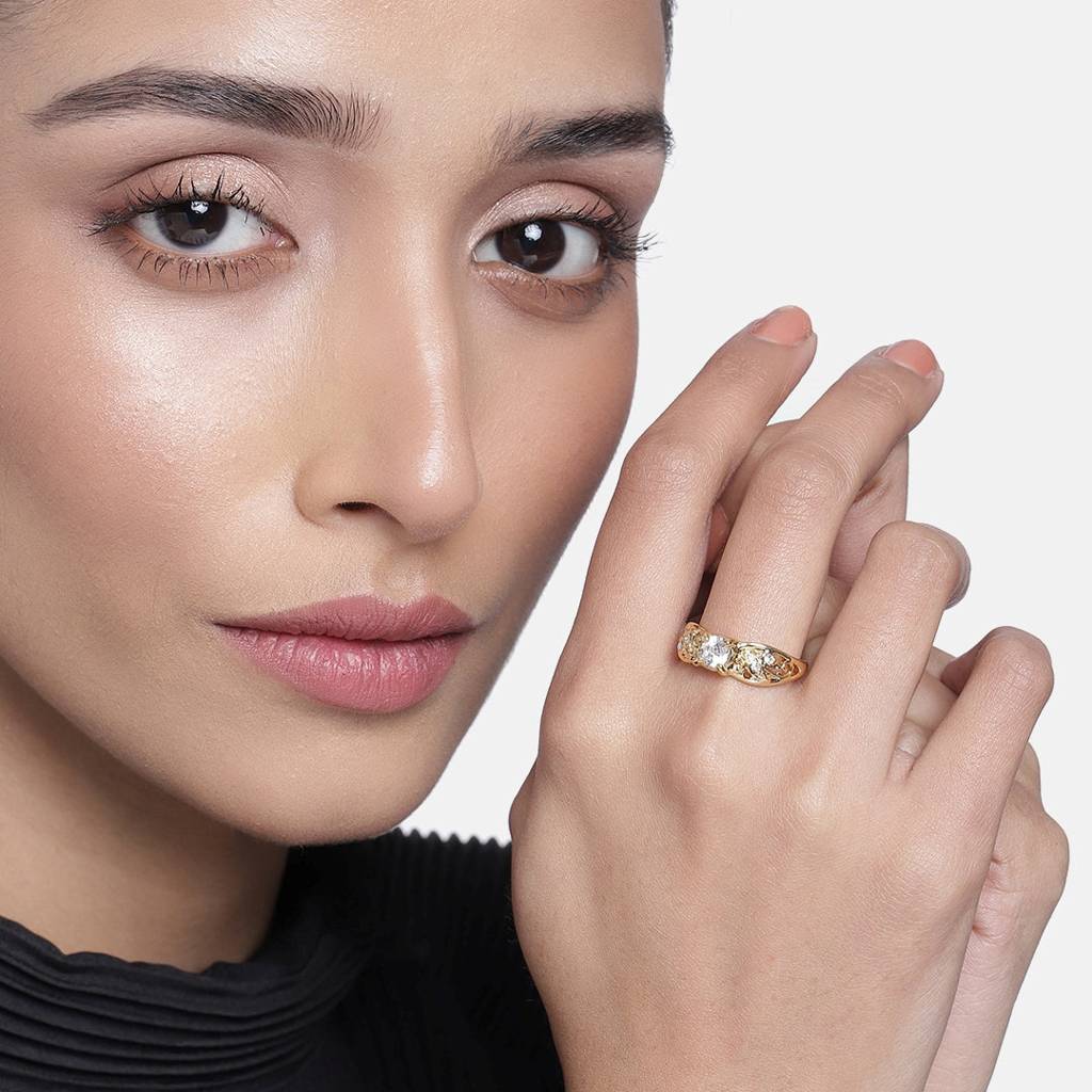 Estele Gold Plated Dazzling Finger Ring With White Crystal For Women : 296RING