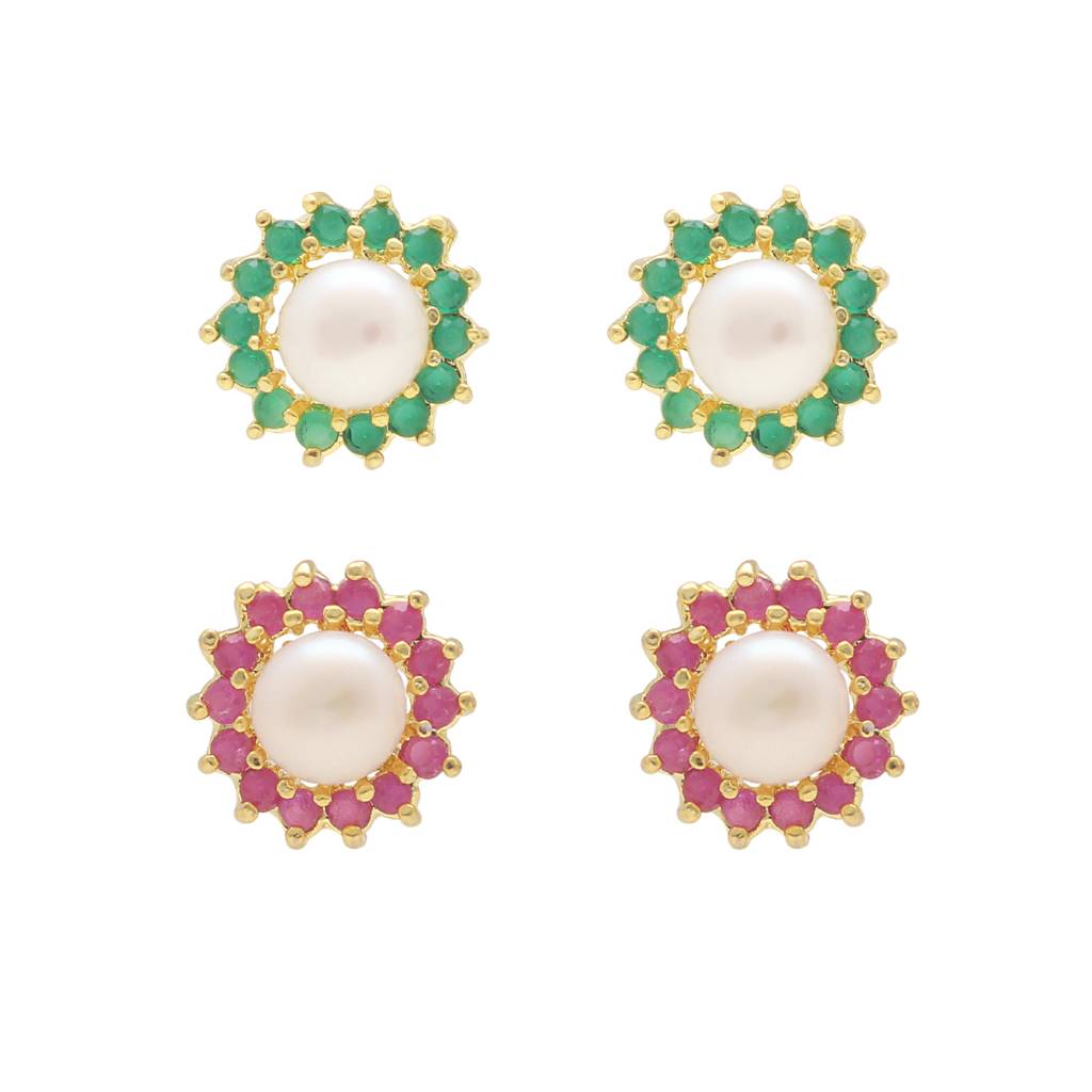 Heart'S Delight Pearl Earrings Combo : JPDEC-22-185C