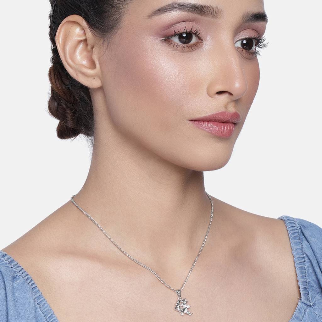 Estele Rhodium Plated Virgo Zodiac Sign Designer Pendant With Crystal For Women : 823-NKNK