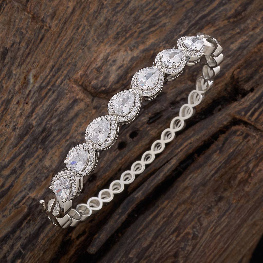 Kushal'S Fashion Jewellery Women White Rhodium-Plated Zircon Kada-178153 : 426720