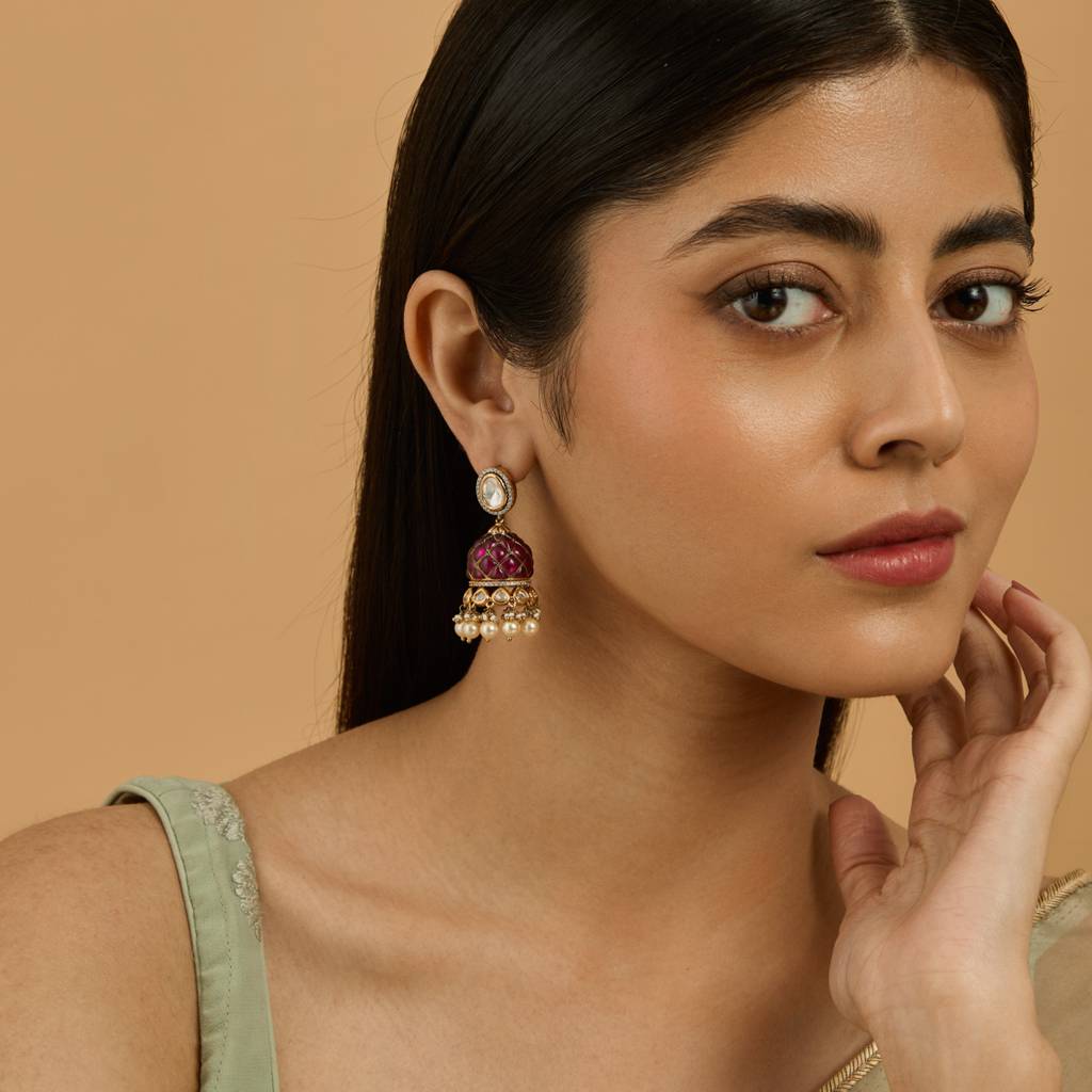 Kushal'S Fashion Jewellery Ruby Victorian Plated Ethnic Kundan Jhumkas-178317 : 426881