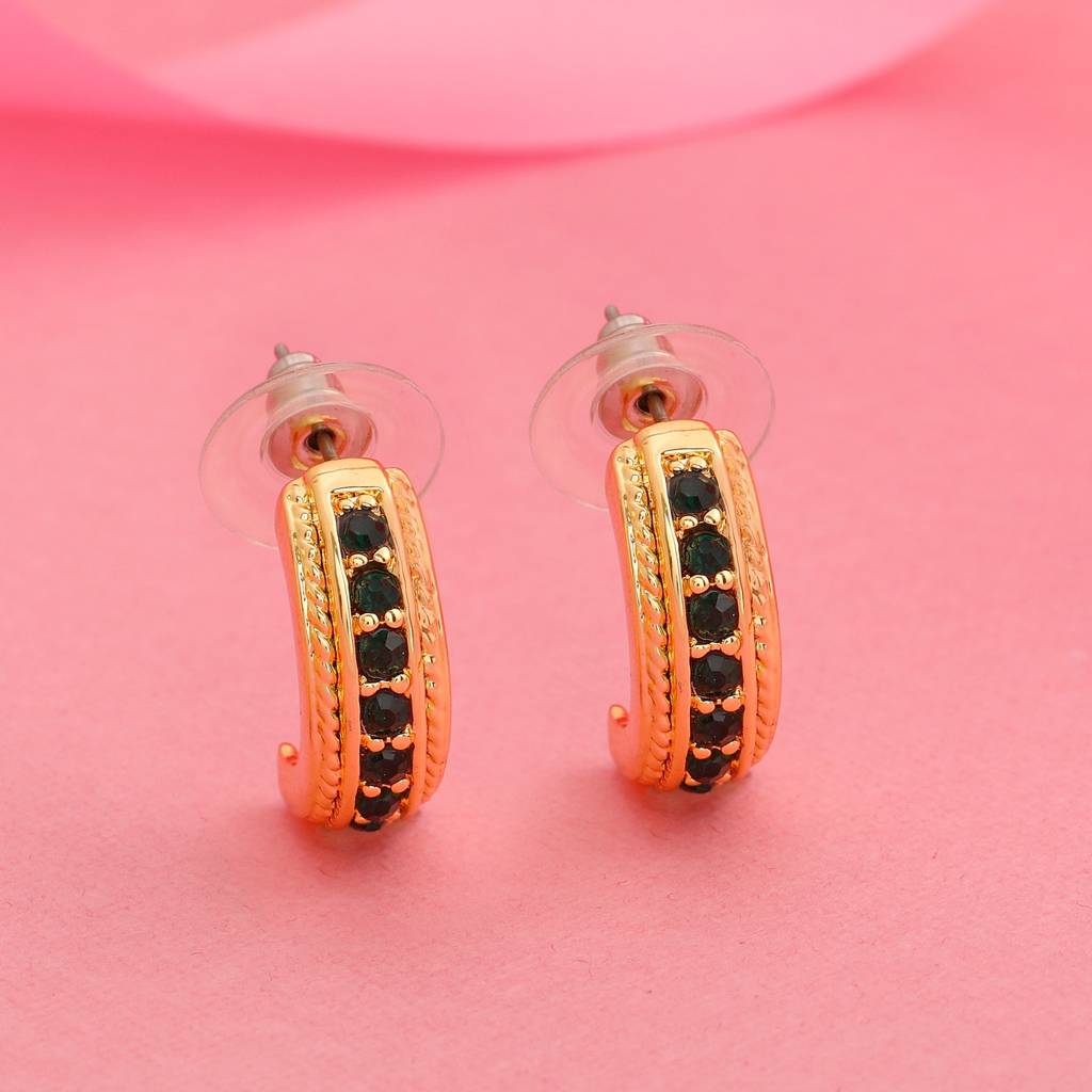 Estele Gold Plated Green Candy Crystal Stud Earrings For Women. : 766704GNER