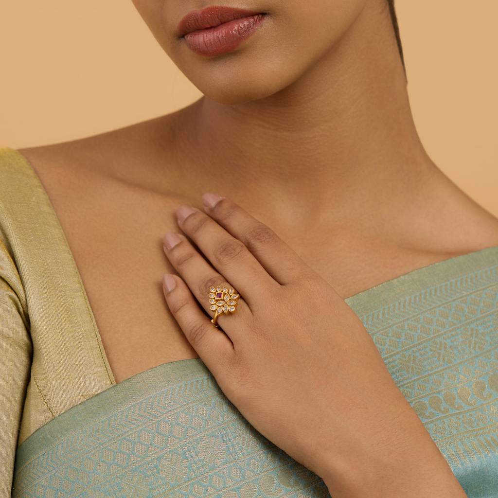 Kushal'S Fashion Jewellery Gold Plated Artificial Stones Studded Finger Ring-178157 : 426734