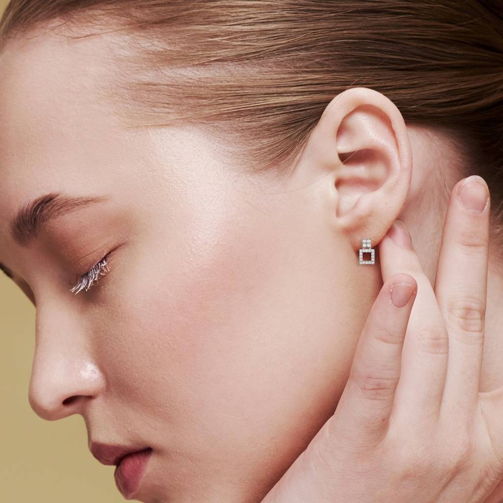 925 Silver Square Dangle Stud Earrings | Modern Drop Jewelry : SE_000828