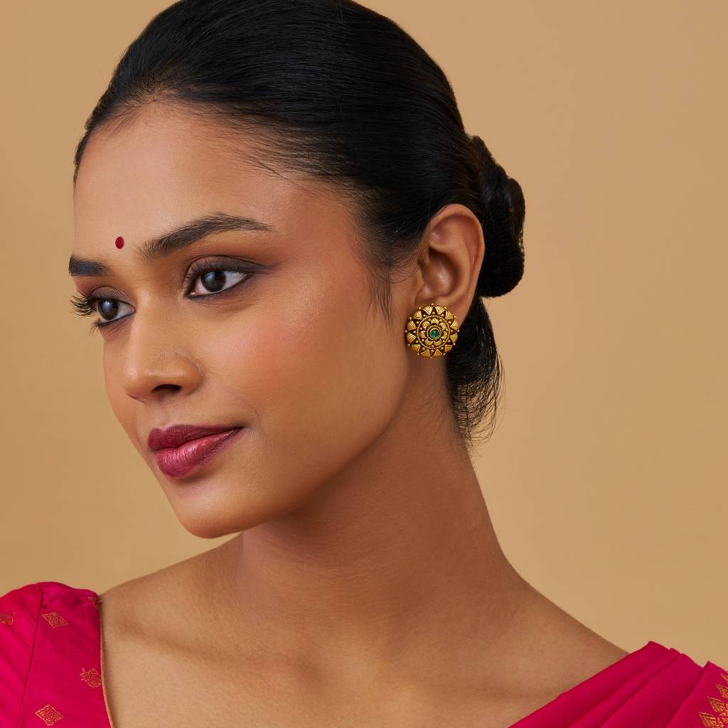 Kushal'S Fashion Jewellery Oxidised Gold-Plated Ethnic 92.5 Pure Silver Temple Studs-177449 : 425380
