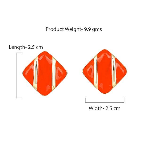 Estele Gold Plated Red Enamel Square Studs For Women : 671709GT-RDER