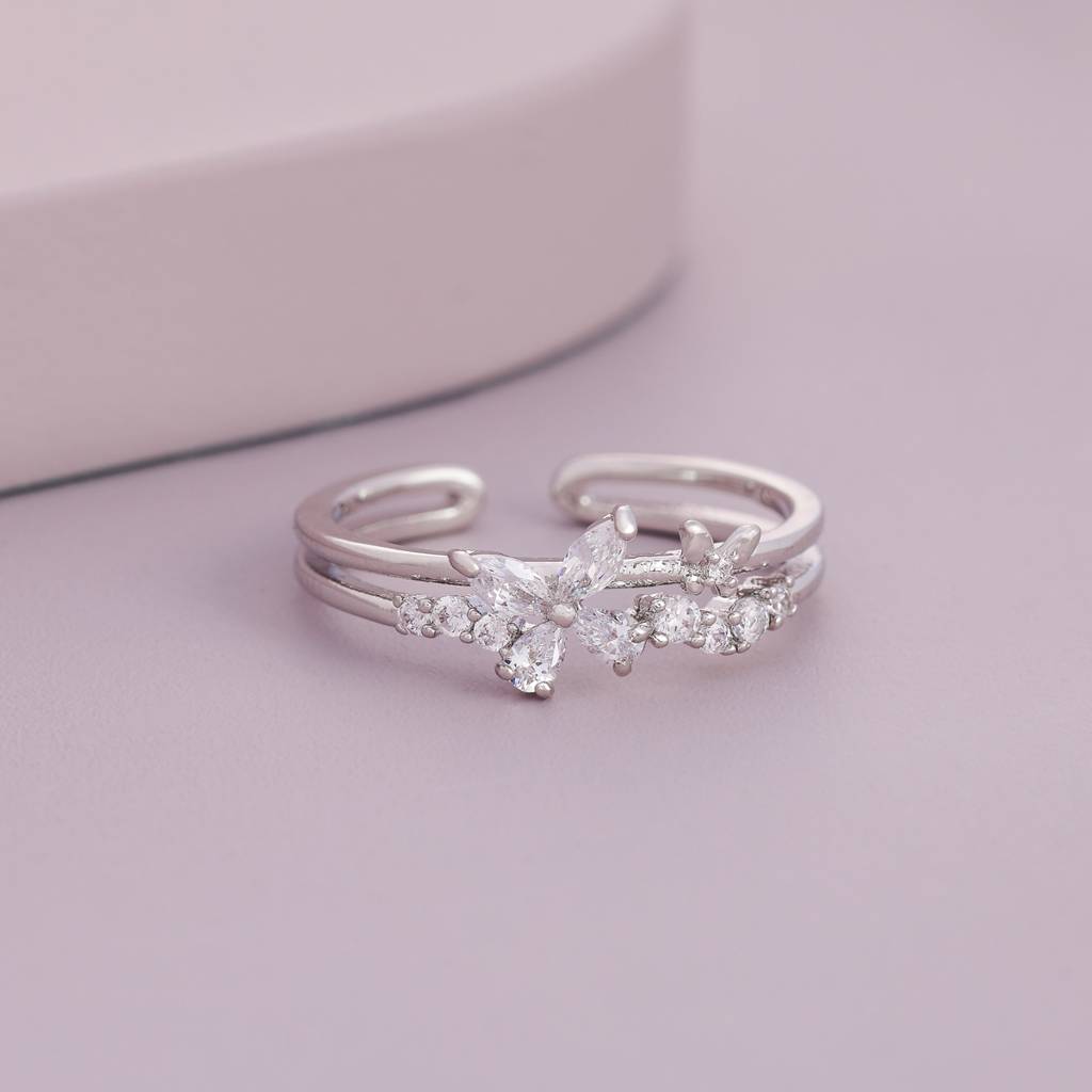 White Plated Party Zircon Finger Ring-442724 | White Plated Party