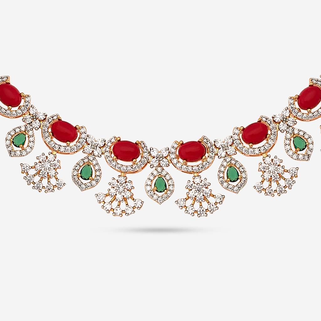 Kushal'S Fashion Jewellery Green Gold-Plated Party Trendy Zircon Necklace And Earring Set  -184657 : 440886