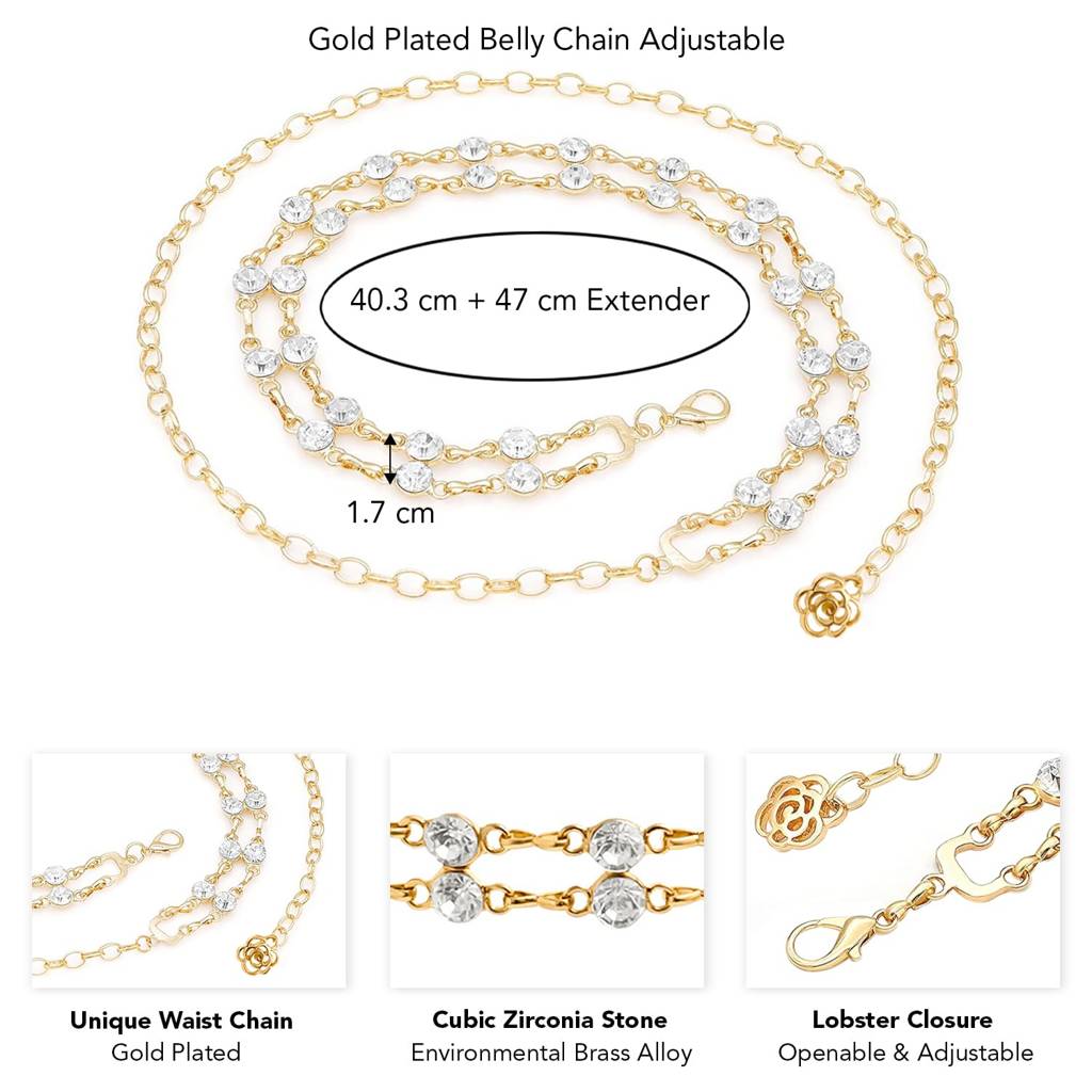 Cubic Zirconia Studded Dress Belly Chain Adjustable Waist Chain Fancy Kamarbandh Belt For Women-Px8Bch004 : PX8BCH004G