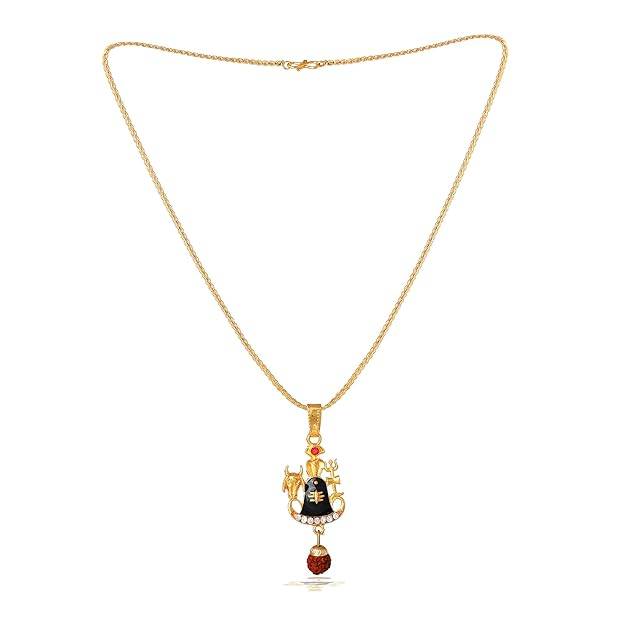 Mahadev Shiva Trishul Pendant For Men: Gold Plated Divine "Lord Shiva Trishul Pind Nandi & Naag Religious : OSAK009-IGBKPENDANT