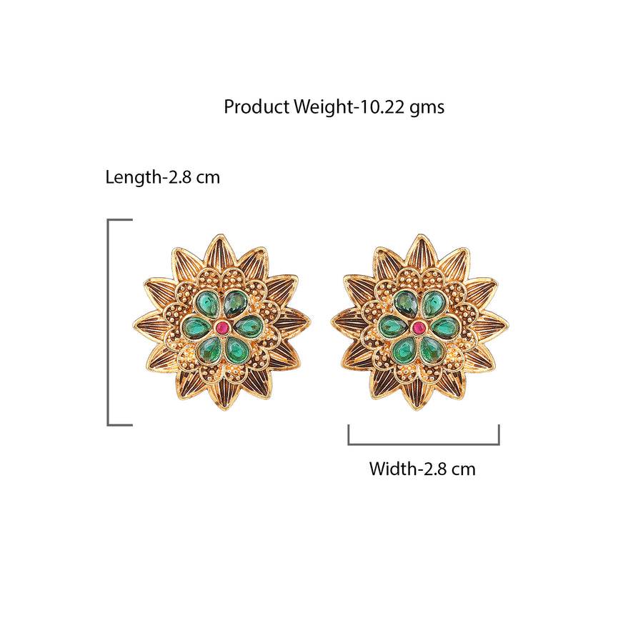 Estele Gold Plated Flower Designer Matte Finish Stud Earrings With Multi-Color Crystals For Women : AD-116712-IGMCER