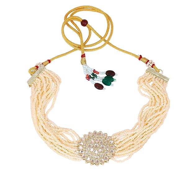 Estele Gold Plated Dazzling Gehena Pearl Necklace Set With Kundan For Women : PJ-049-IGWENKER