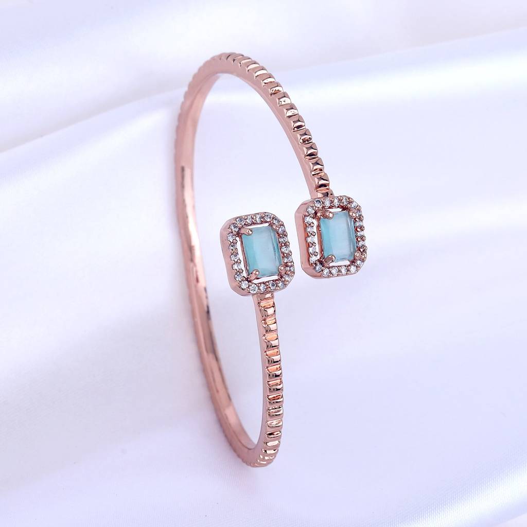 Estele Rosegold Plated Minimalistic Lightweight Kada Bracelet With Lavish Mint Green American Diamonds|Elegant : AD-093-RGMGBR