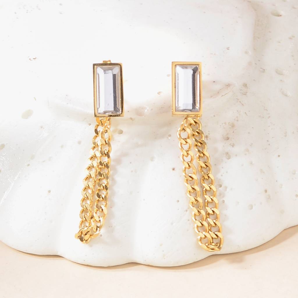 Ivory Sparkle Gemstone Gold Earrings : ES14054-G-WHT