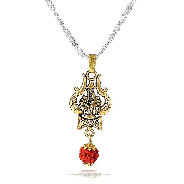 Fashion Jewelry Lord Mahakal With Damru Pendant For Men'S: Gold & Rhodium Plated Spiritual "Mahakal Name  : OSAK004-2TNPENDANT