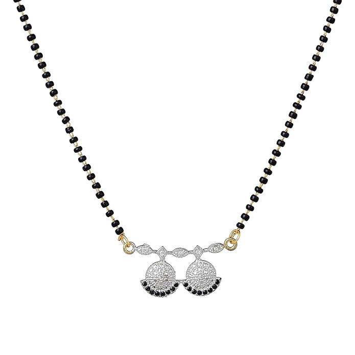 Estele Gold & Rhodium Plated Elegant & Timeless Mangalsutra Chain With Black & White Crystals For Women : OSAKMS008-2TNWEBKNK