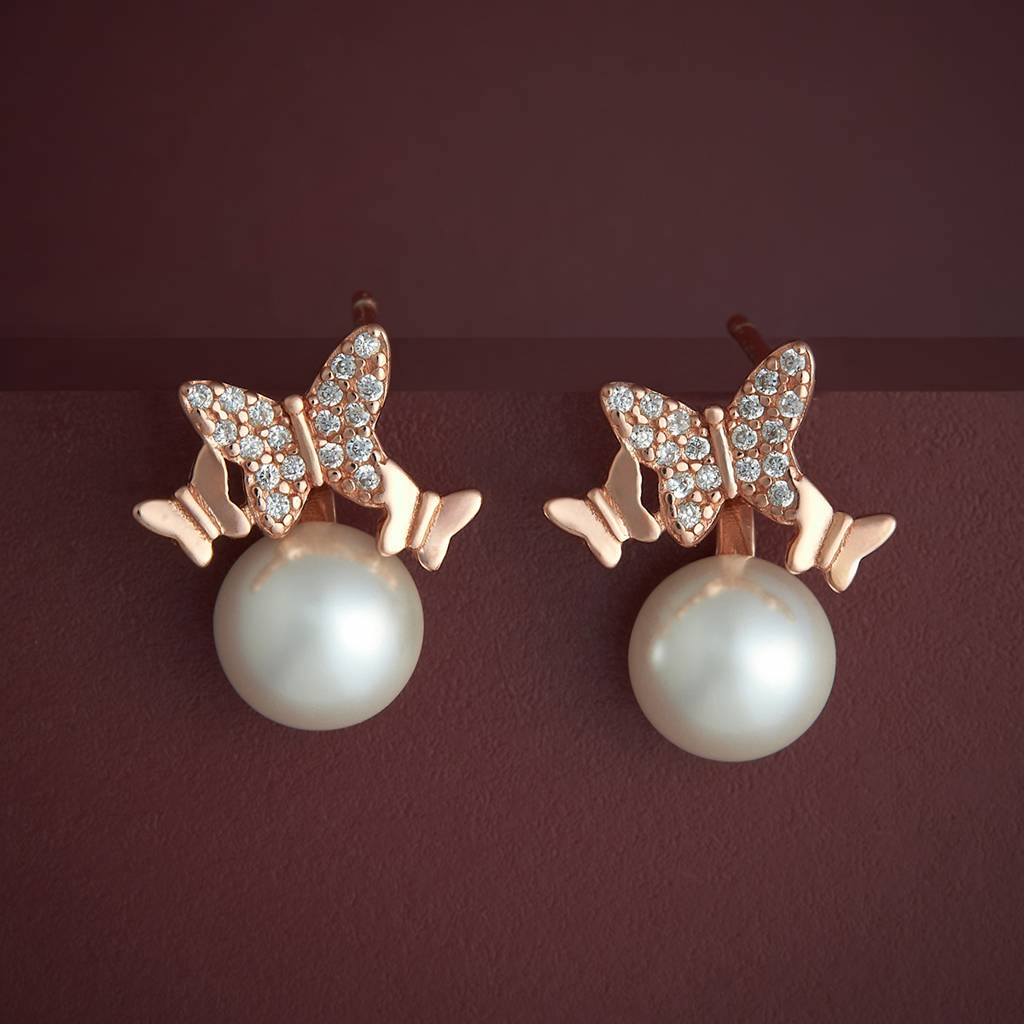 Kushal'S Fashion Jewellery Pearl Plated Synthetic & Zircon 92.5 Sterling Silver Studs-183316 : 437785