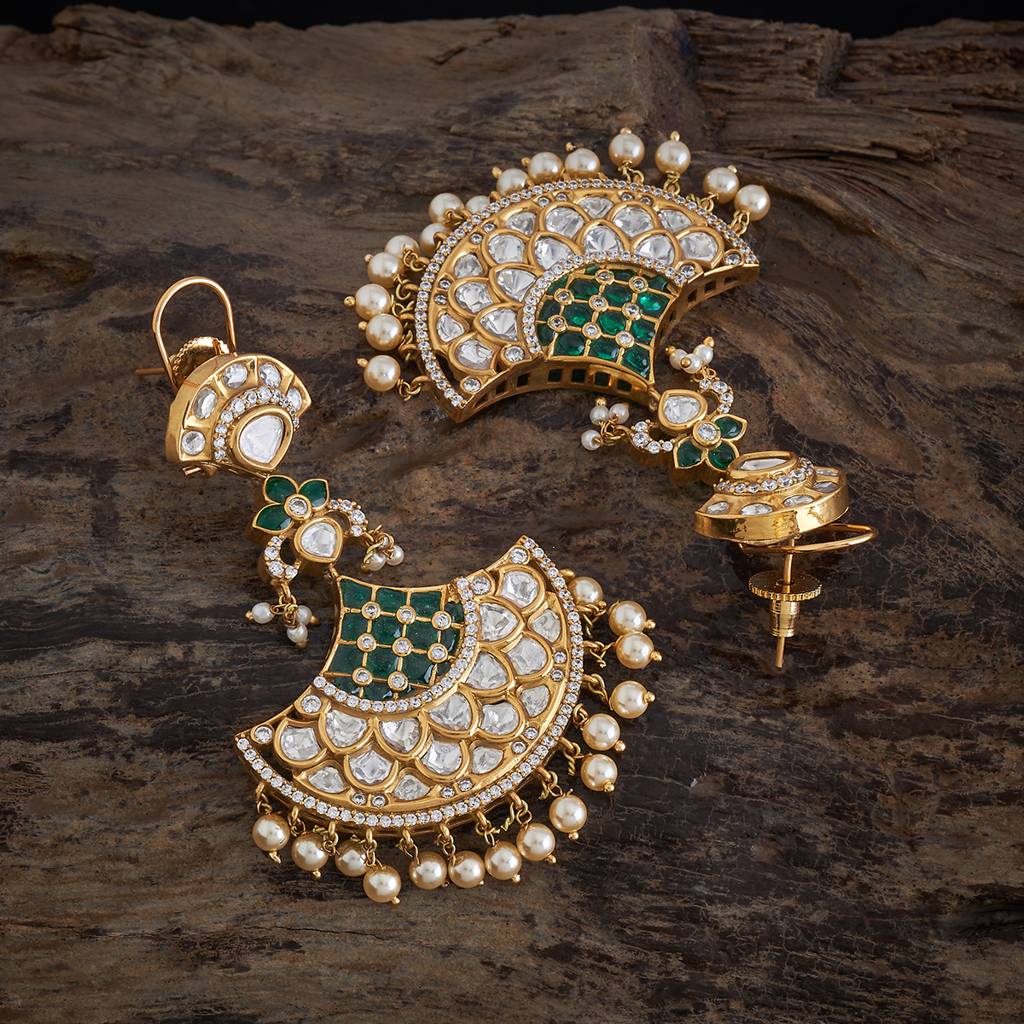Green Plated Ethnic Kundan Drops-442165 : 442165