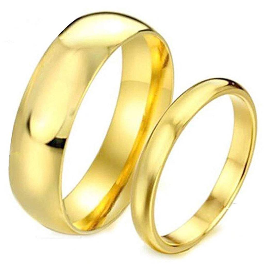 Gold Plated Wedding Engagement Promise Band Couple Ring Jewellery Gift Sets For Men & Women(Gold) : PFCCR37