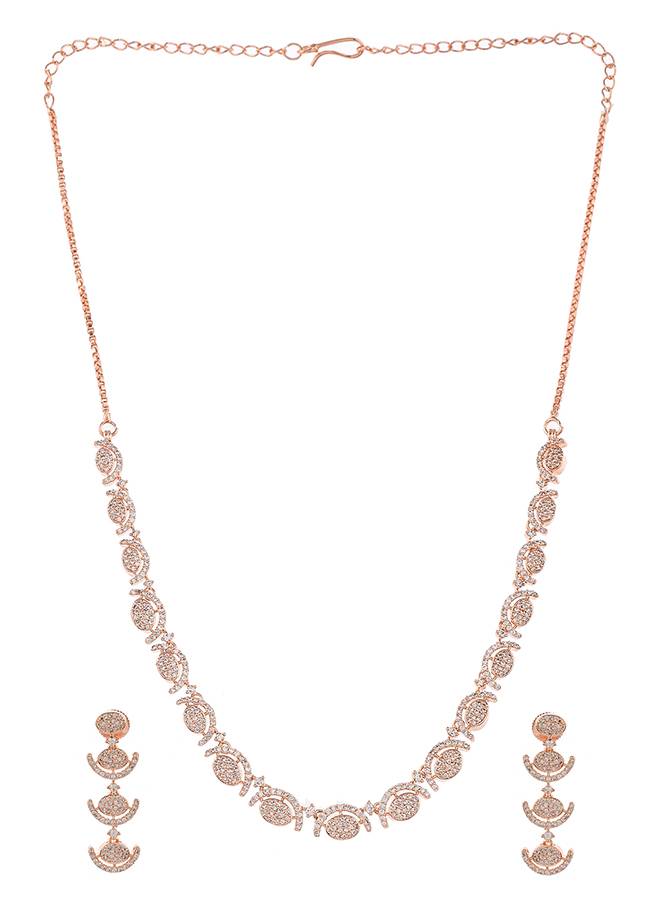 Cz Elegance Rose Plated Brass Made Women Necklace Set : 8905124477740