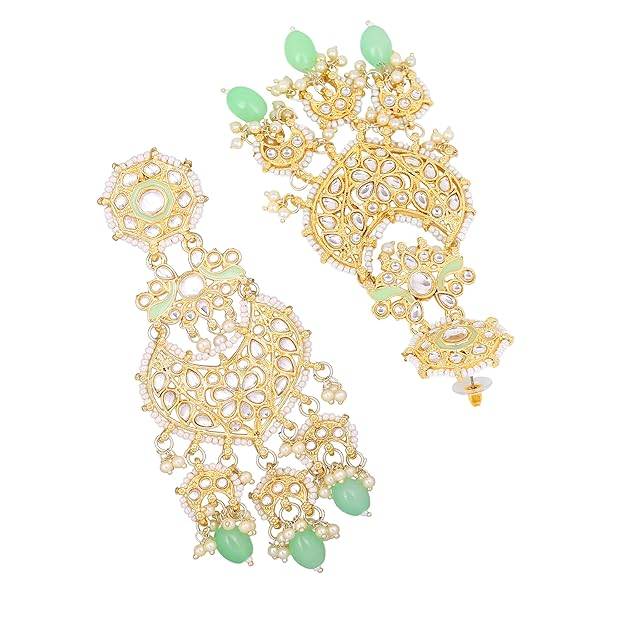 Estele Gold Plated Gorgeous Gehena Drop Earrings With Mint Green Beads For Women : PJ-015-IGMGER