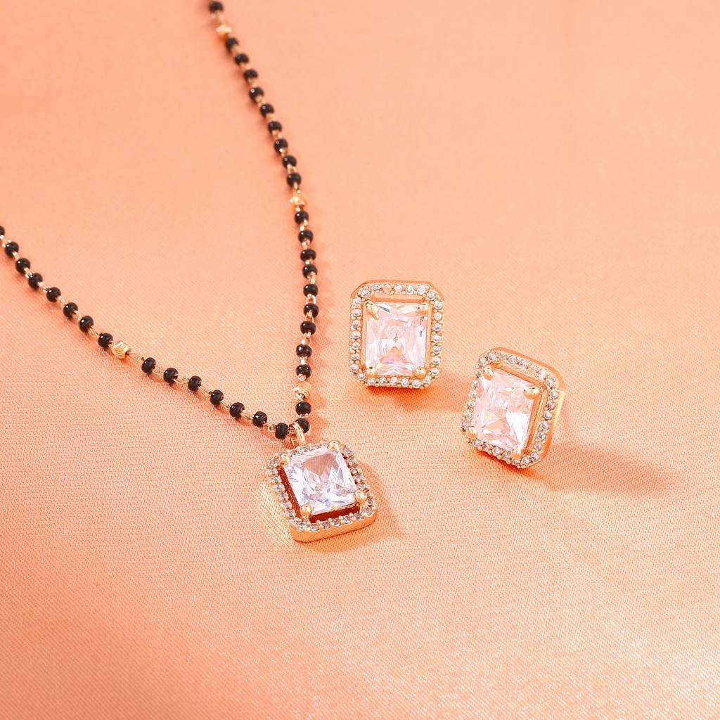 Estele Rose Gold Plated Cz Sparkling Square Designer Mangalsutra Necklace Set For Women : ADMS041-RGWENKER