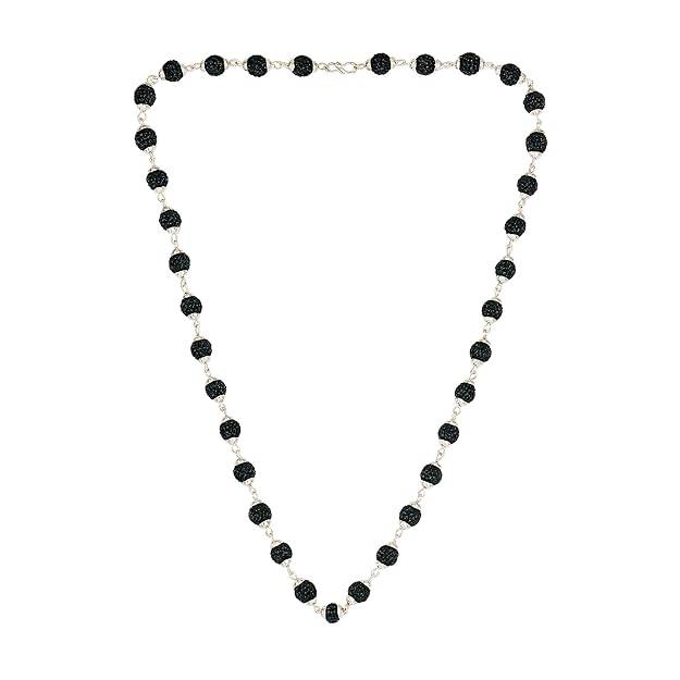 Trendy Black Rudraksha Beads Mala With Silver Finish Caps For Devotional & Festive Wear : OSAK017-IRBKCHAIN