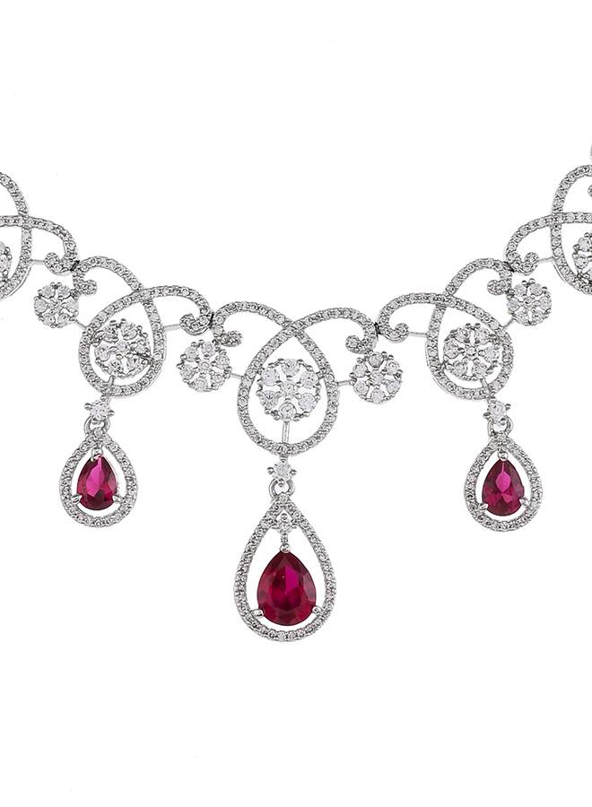 Cz Elegance Red Teardrop Cut Jewellery Set : 8905124476736