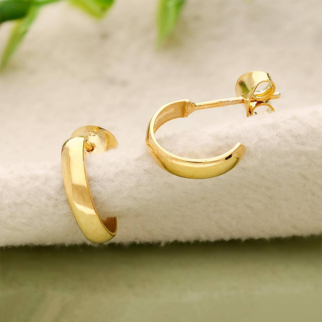 Dainty 925 Silver Gold Finish Mini Half Hoop Earrings : SE_000954