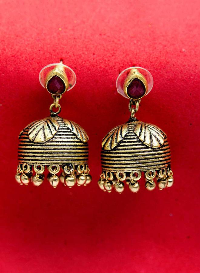 Bharatnatyam Drape Textured Jhumka Earrings : 8907617839547