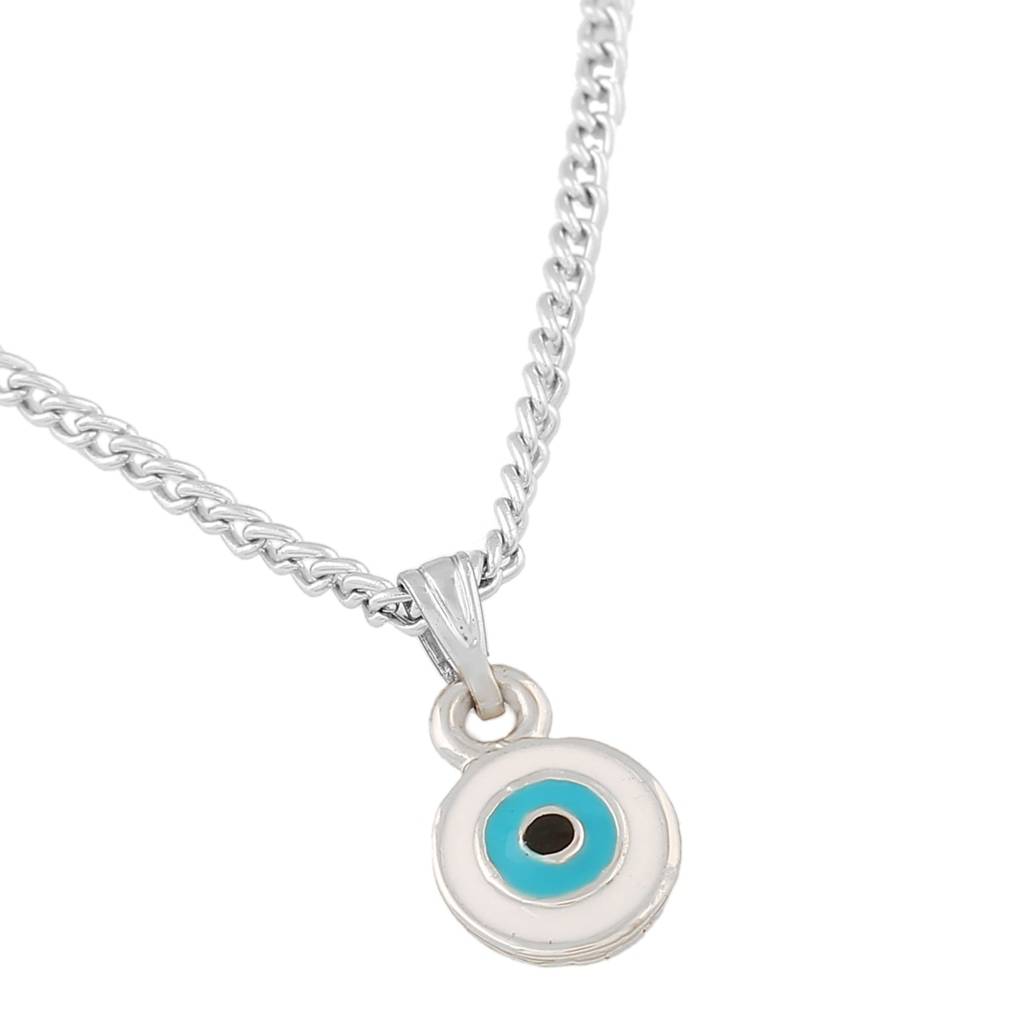 Estele Rhodium Plated Round-Shaped Evil Eye Charm Pendant With Chain For Girls/Women : 1016-IR-WETQPENDANT