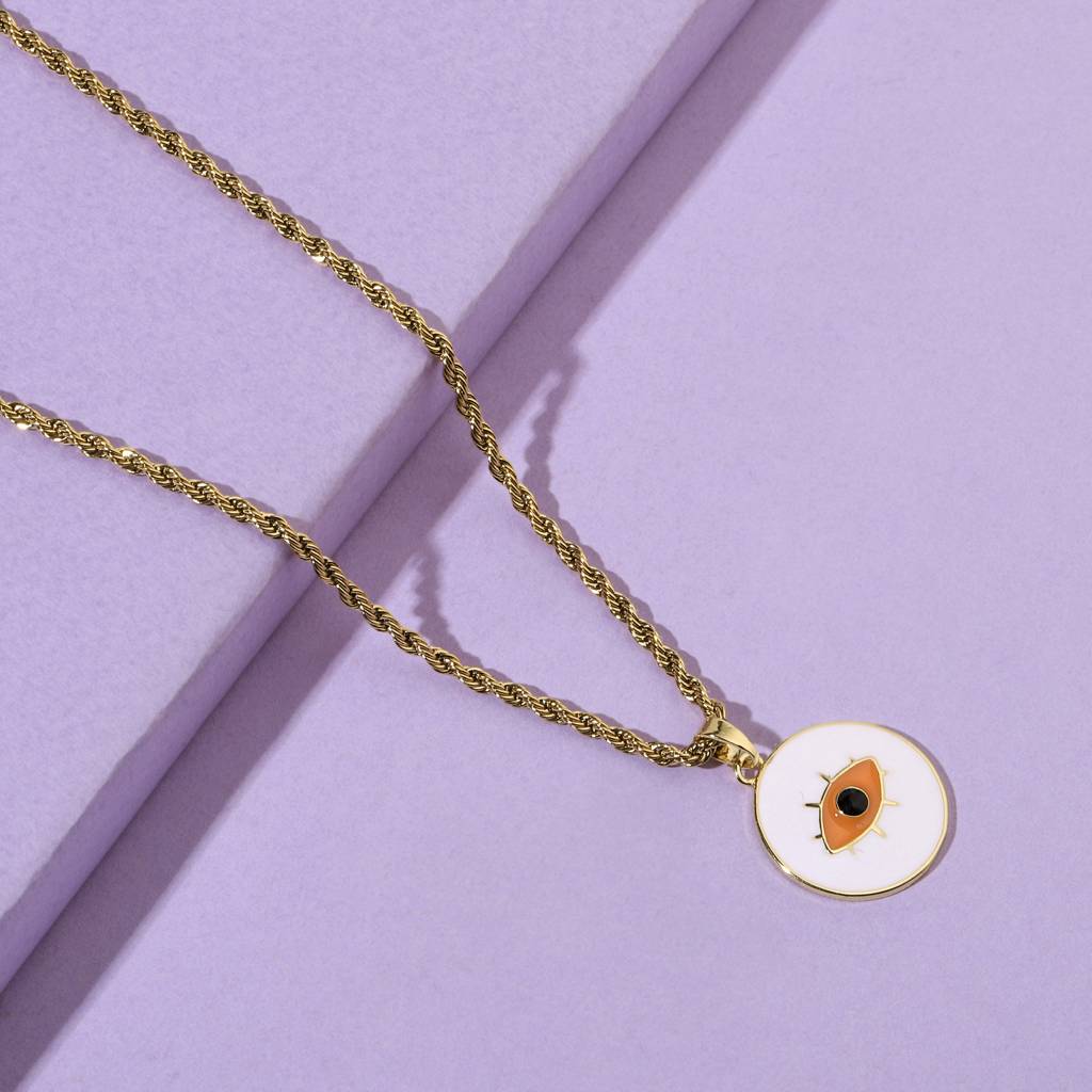 White & Red Evil Eye Gold Necklace : NS13702-G-ORG