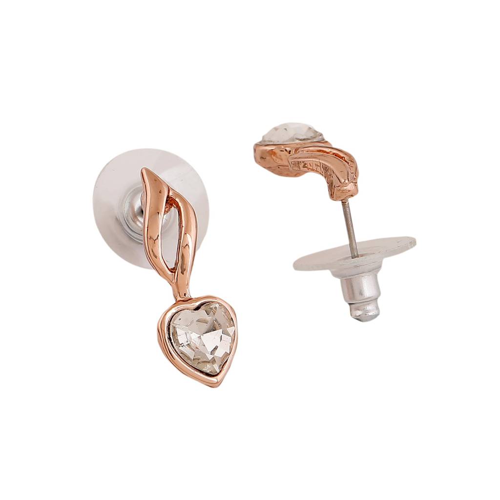 Estele Rosegold Plated Heart Shaped Stud Earrings With White Crystals For Girls & Women : 652701-RGER