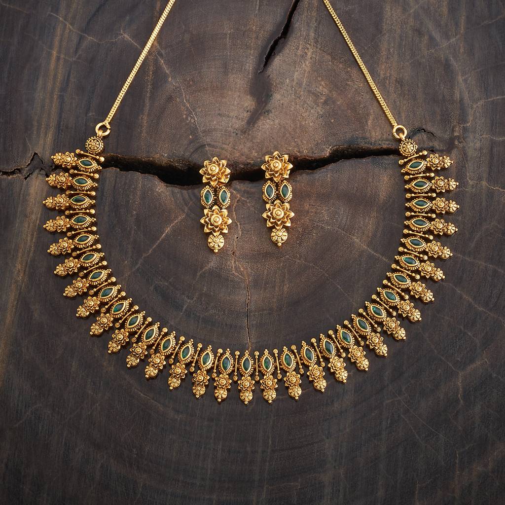 Kushal'S Fashion Jewellery Ruby Gold-Plated Ethnic Antique Jewellery Set-181641 : 434115