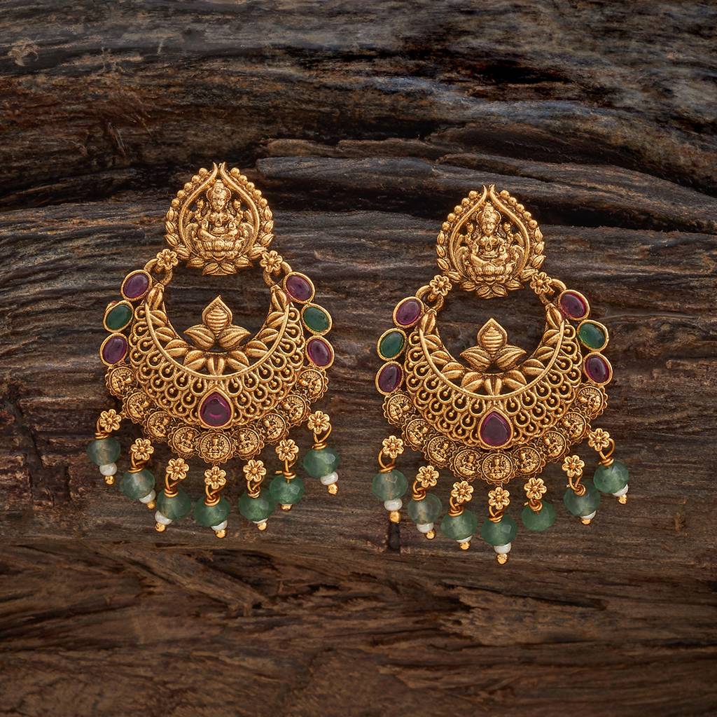 Kushal'S Fashion Jewellery Ruby-Green Gold-Plated Ethnic Antique Chandbali Earrings-181507 : 433711
