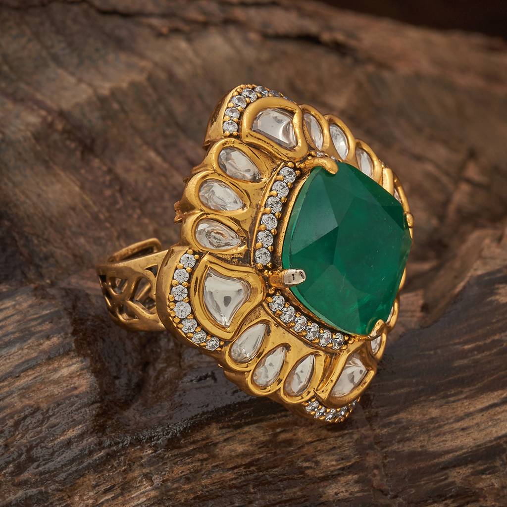 Kushal'S Fashion Jewellery Green Victorian-Plated Ethnic Kundan Finger Ring-182227 : 435308