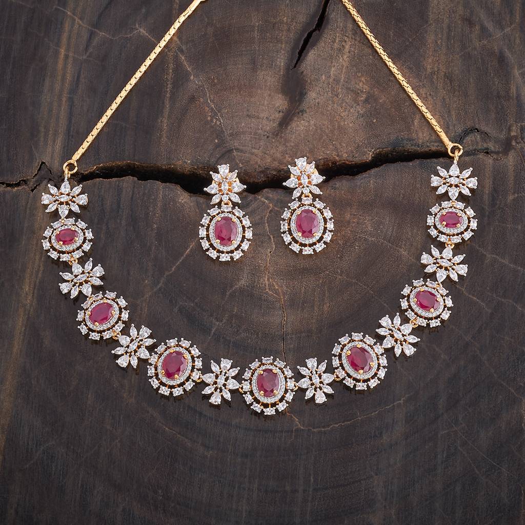 Kushal'S Fashion Jewellery Rhodium-Plated Ruby & Cubic Zirconia Studded Jewellery Set-177108 : 424539