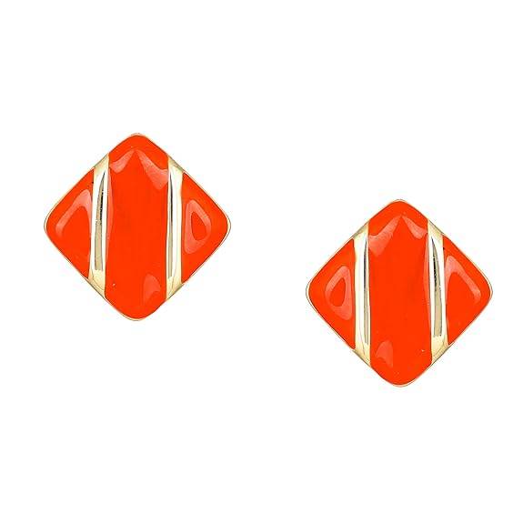 Estele Gold Plated Red Enamel Square Studs For Women : 671709GT-RDER