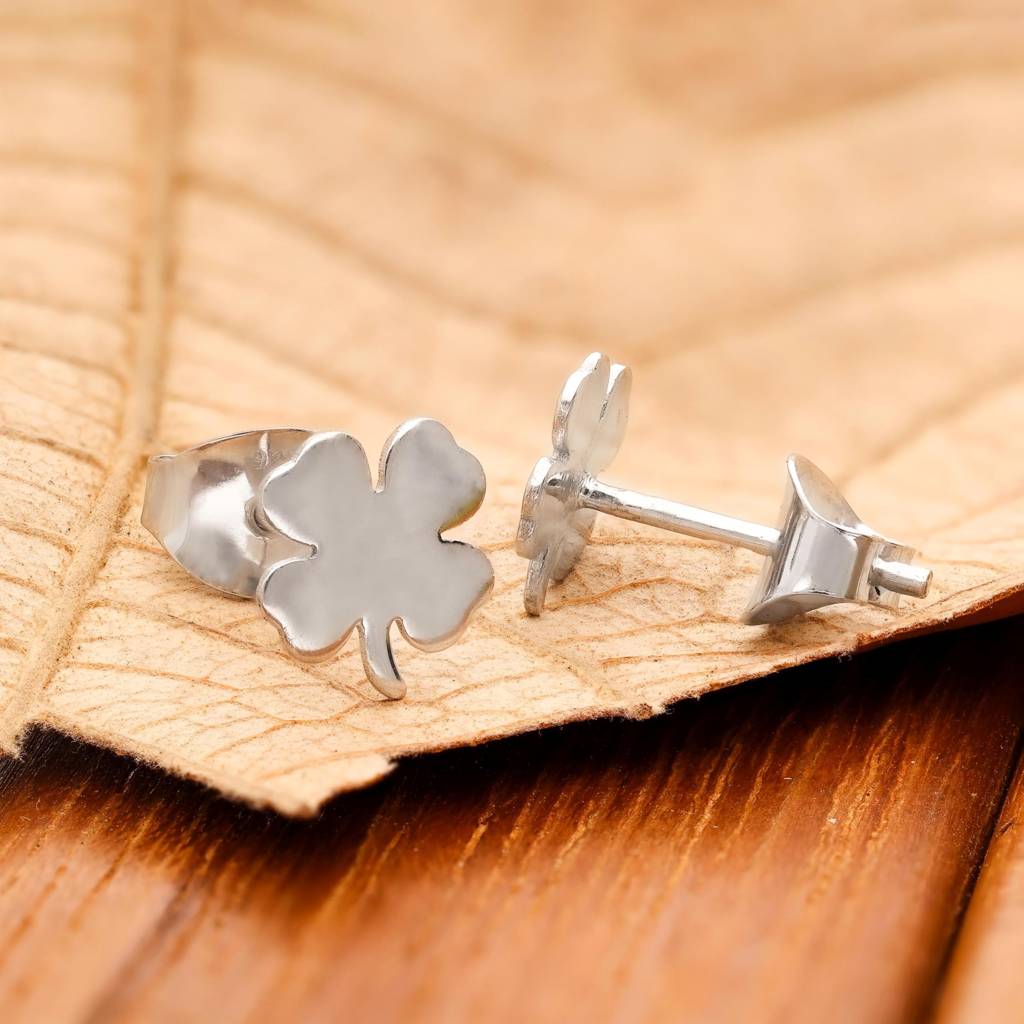 925 Silver Four Leaf Clover Studs | Lucky Charm Jewelry Gift : SE_000844